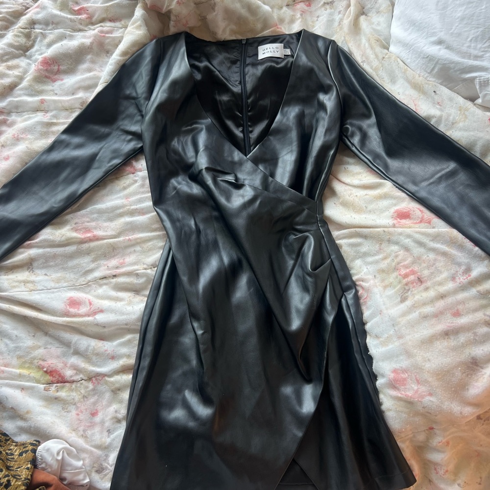Hello Molly Black Faux Leather Dress